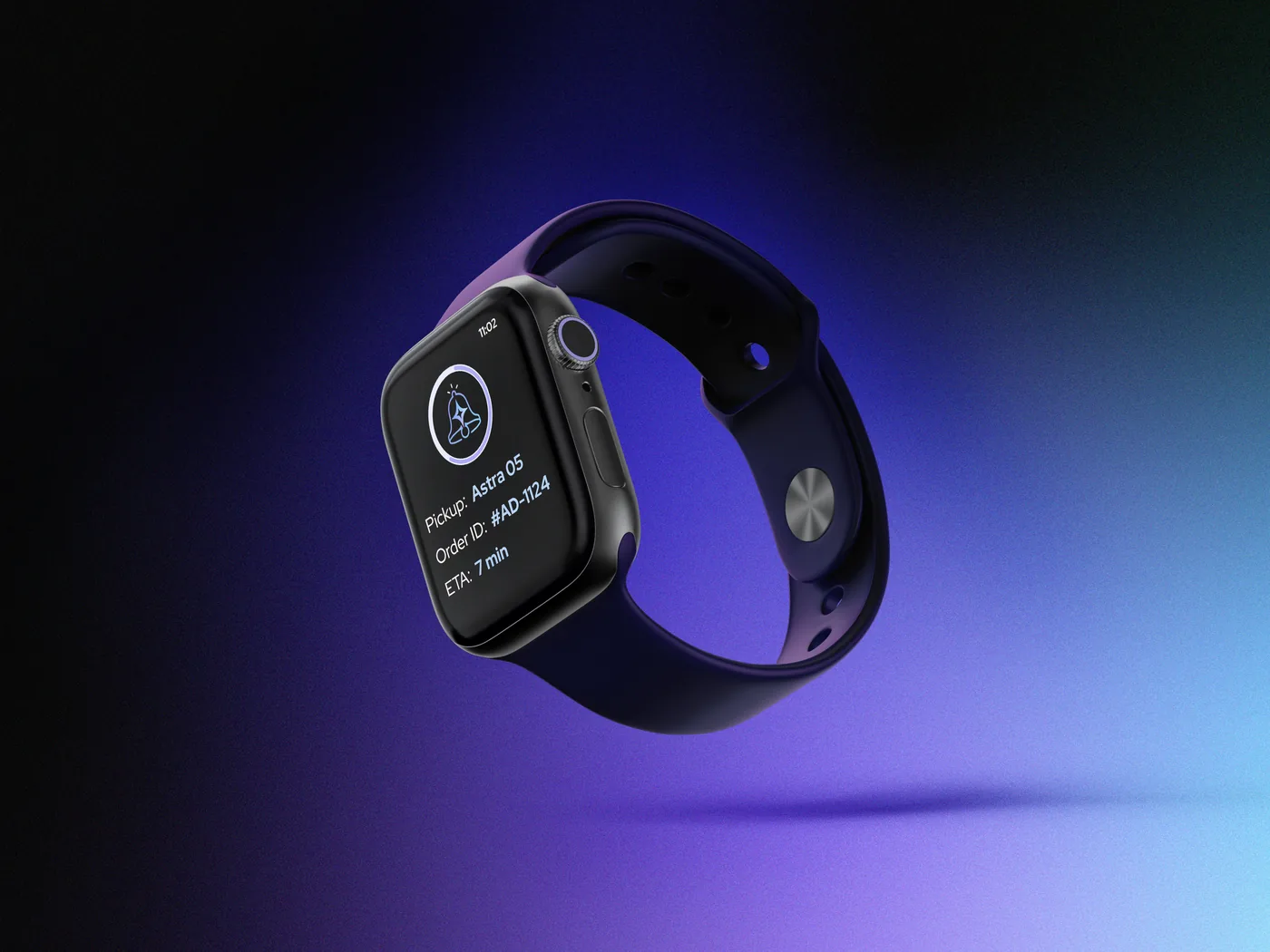Astracy courier tracking app shown on a smartwatch