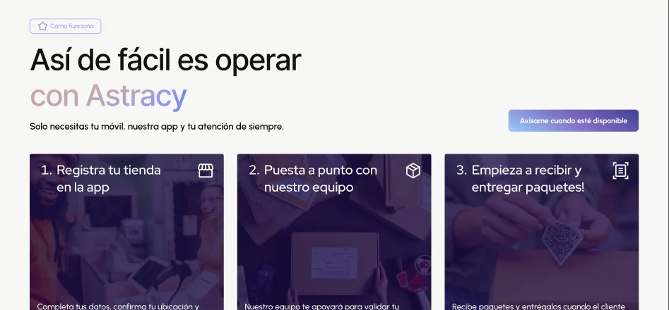 Astracy website how-it-works steps in light