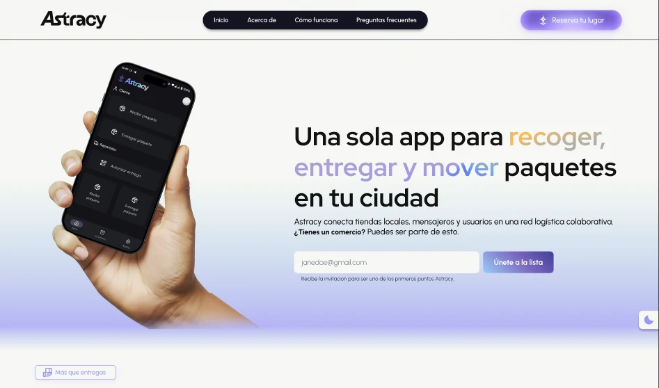Astracy landing page hero in the light theme, added after launch