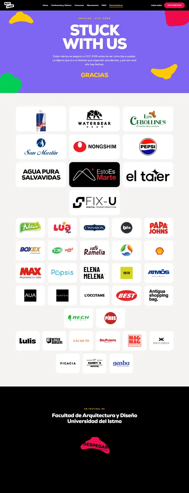 Full Patrocinadores page, the sponsor wall
