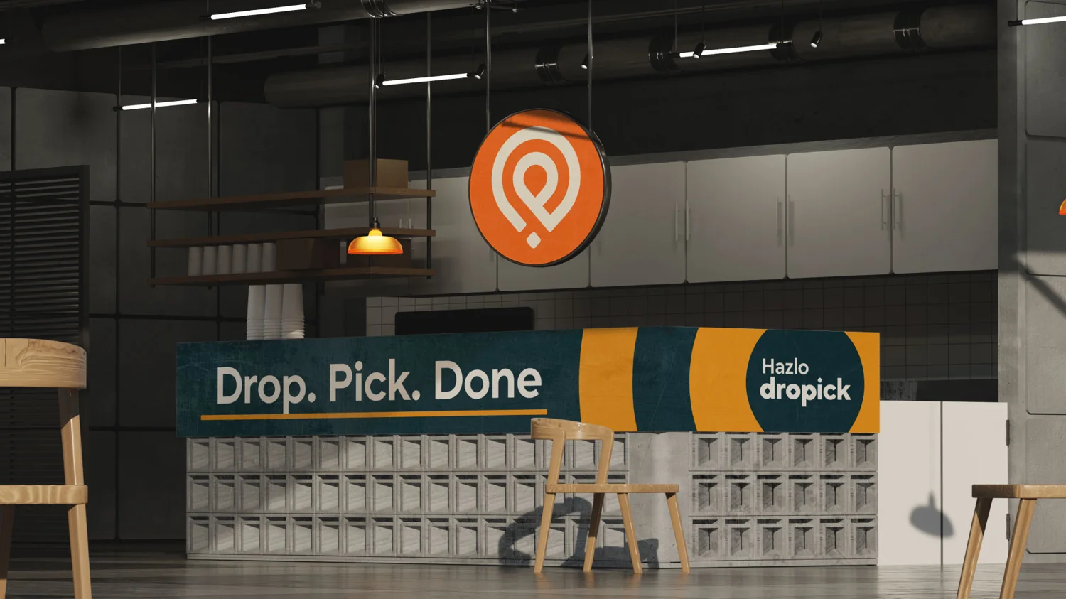 dropick Point interior with Drop. Pick. Done. counter signage