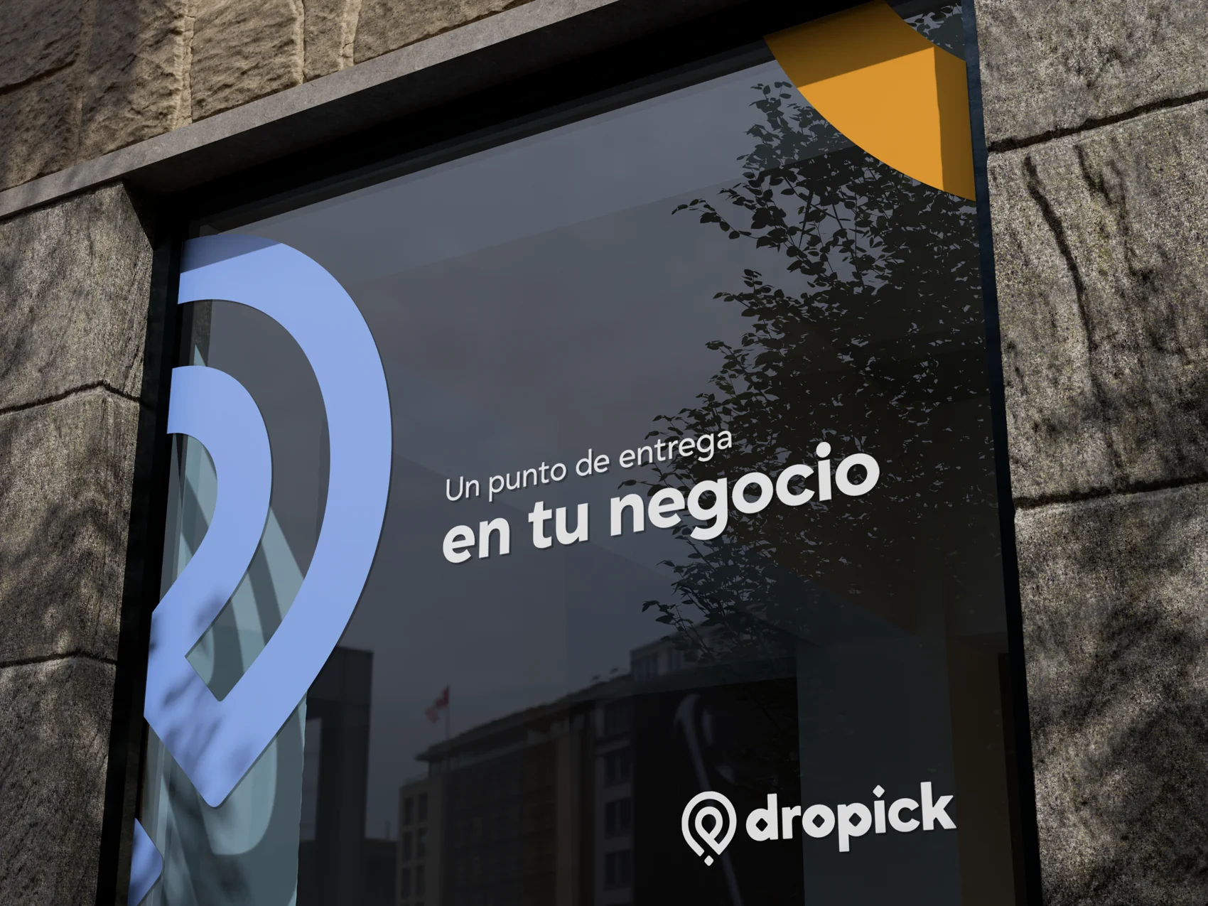 dropick brand on a neighborhood storefront window, a delivery point in your business