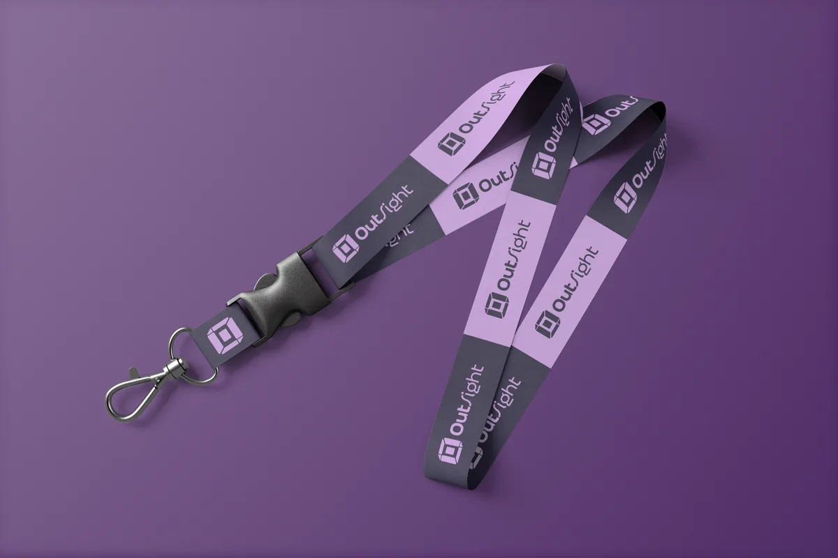 OutSight branded lanyard in violet